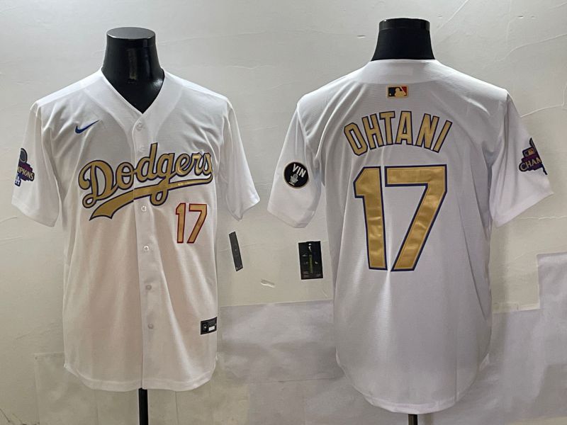 Men Los Angeles Dodgers 17 Ohtani White Gold Game Nike 2025 MLB Jersey style 25